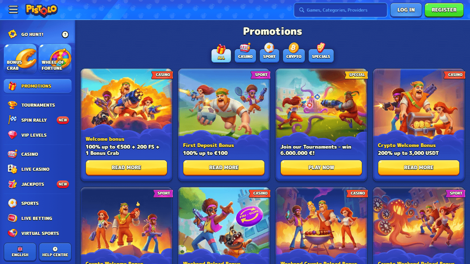 Promotions-Übersicht des Casino Pistolo auf dem Desktop