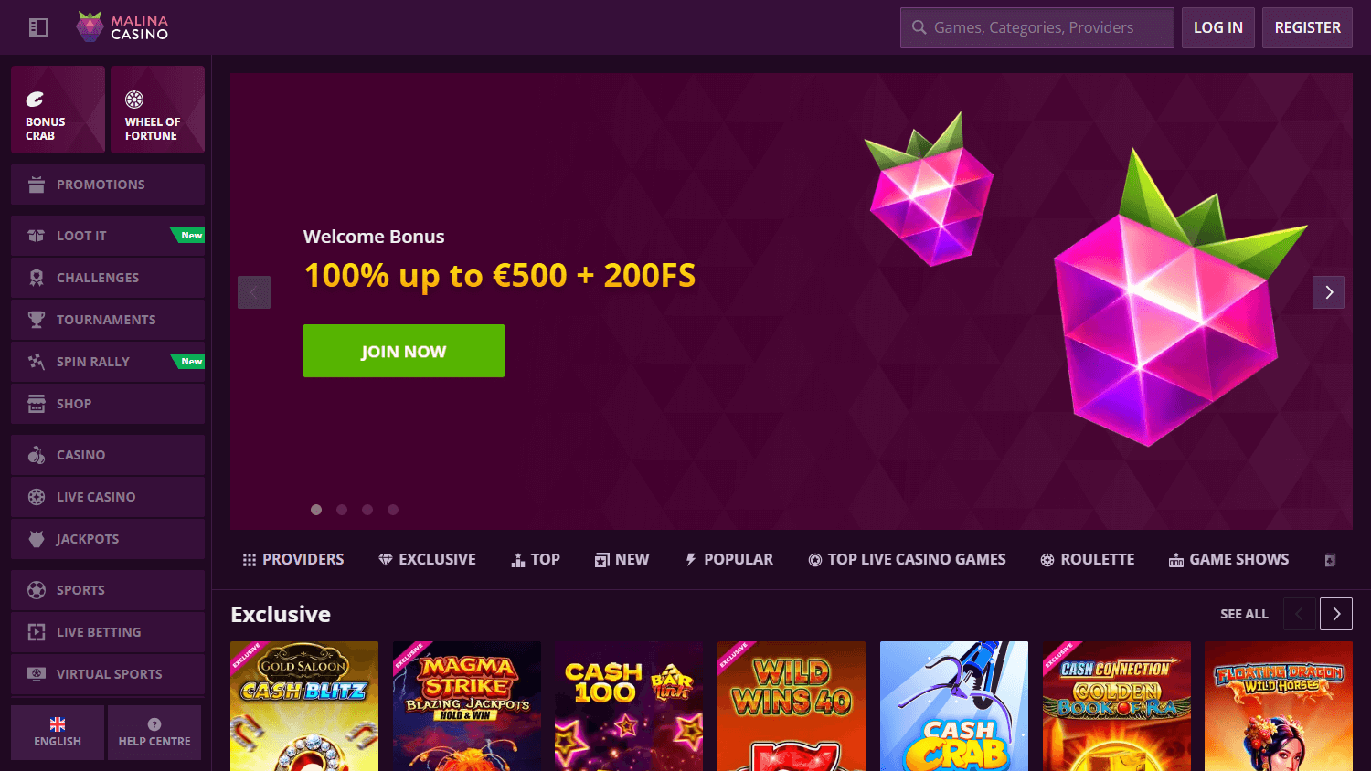 obtiens Malina Casino bonus de rechargement offre