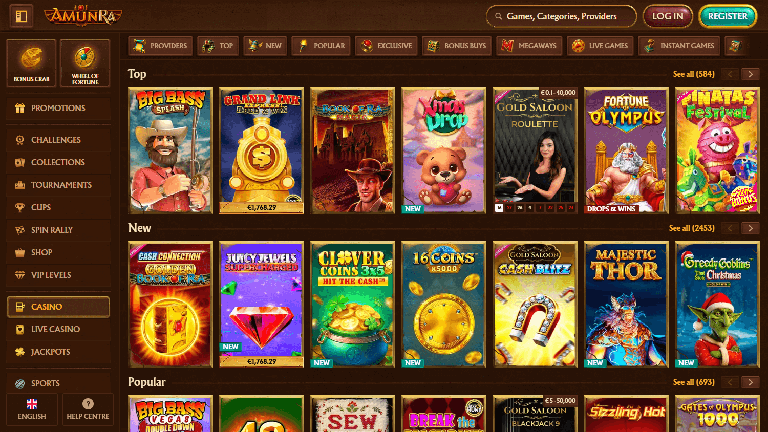 Galería de juegos de Amunra Casino