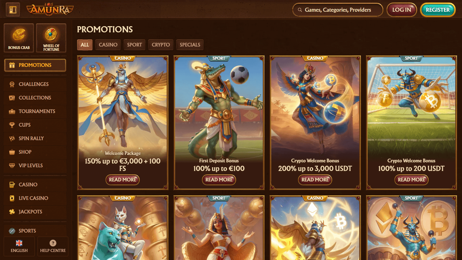 Παράθυρο προωθήσεων και μπόνους του Amunra Casino