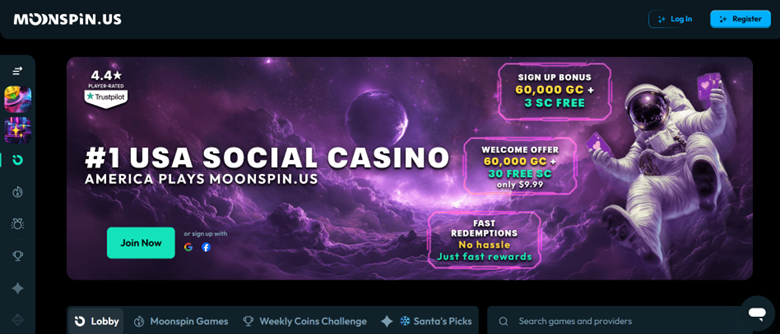 Moonspin.us casino homepage