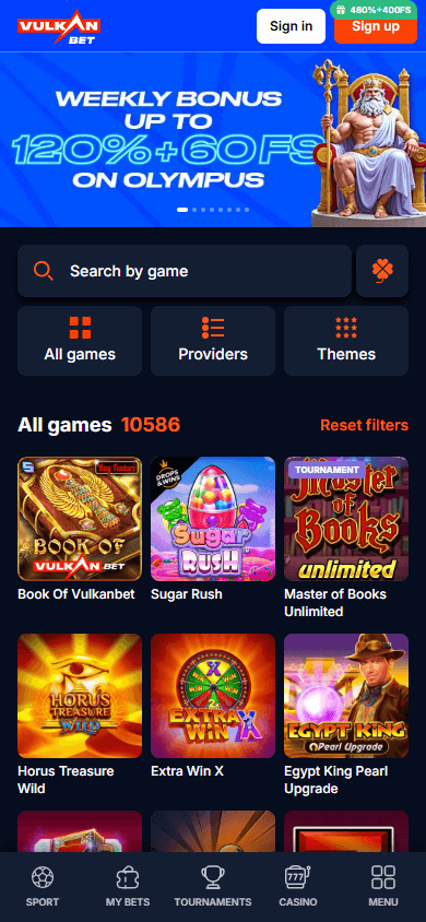 Interfejs mobilny Vulkan bet casino