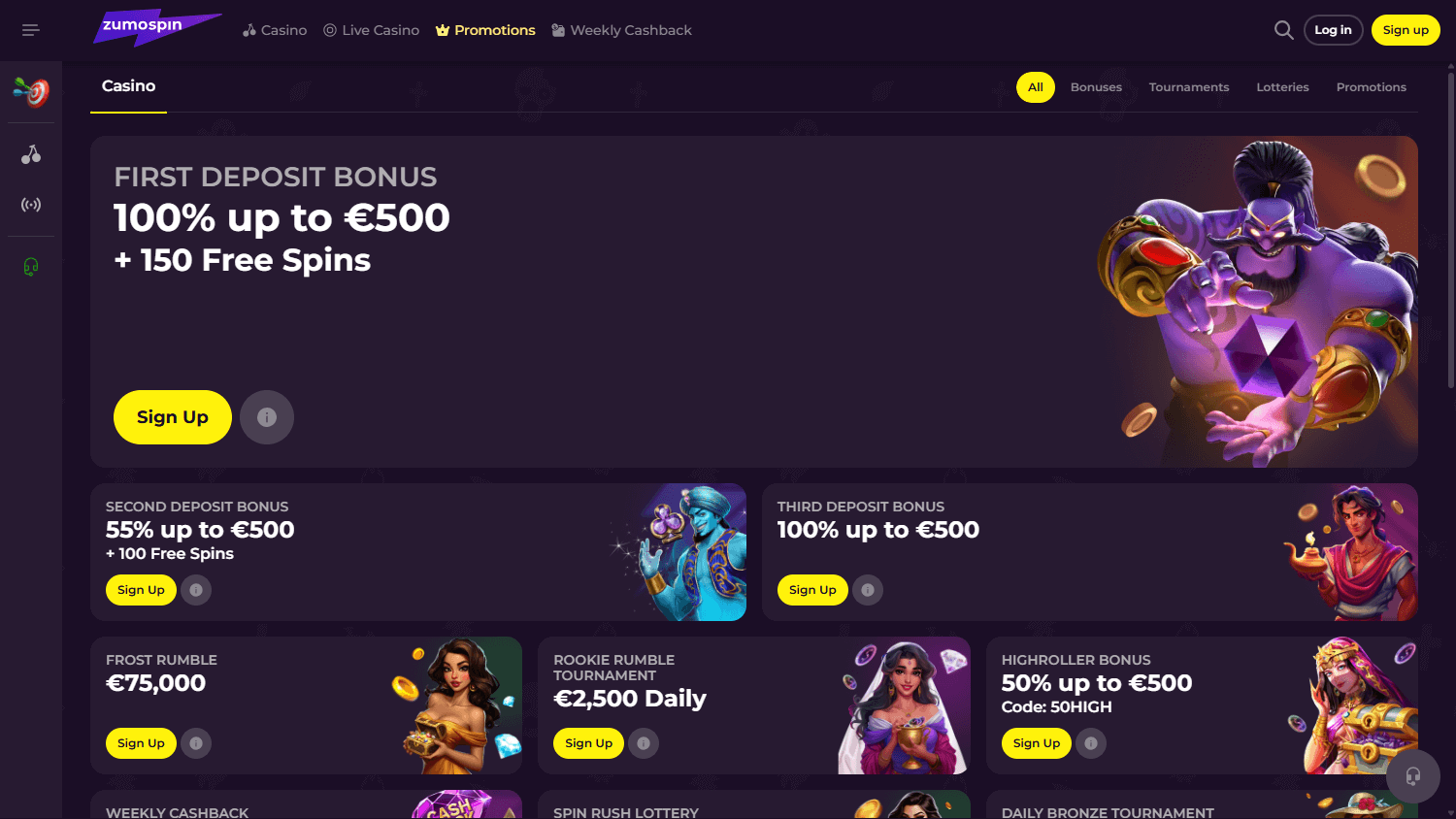 Zumospin Casino promoties op desktop