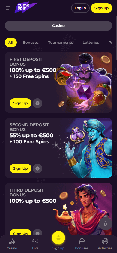 Zumospin Casino promoties weergegeven op een mobiel apparaat