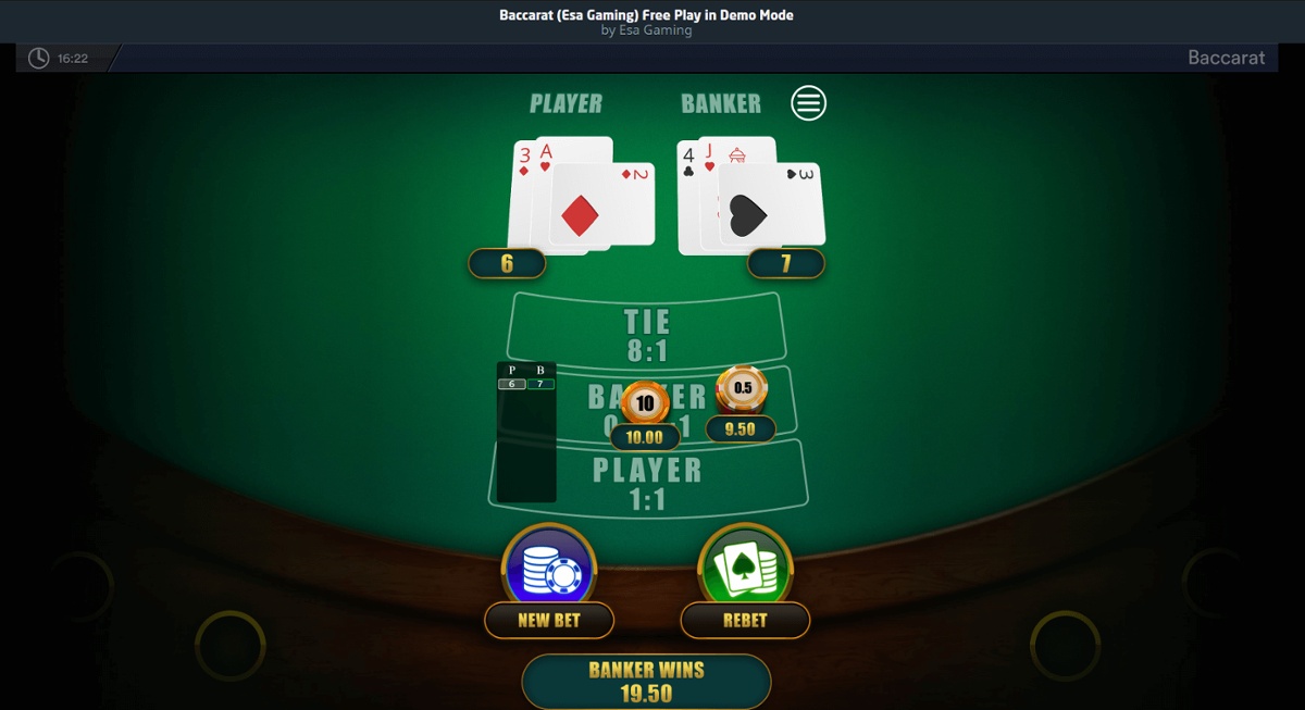 Free play baccarat demo by Esa Gaming
