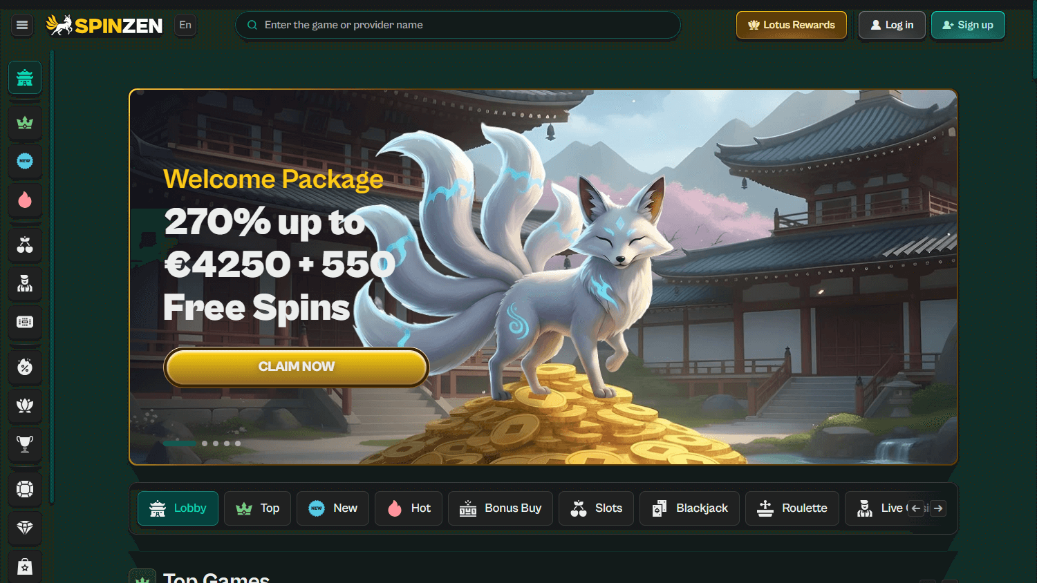 Spinzen_Casino_homepage_desktop