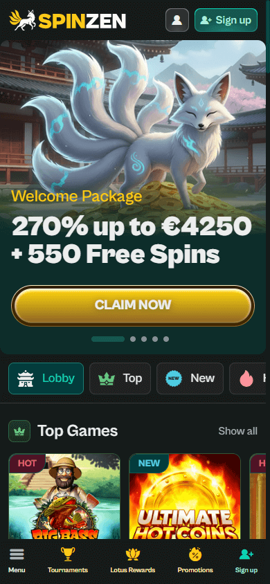 Spinzen_Casino_homepage_mobile