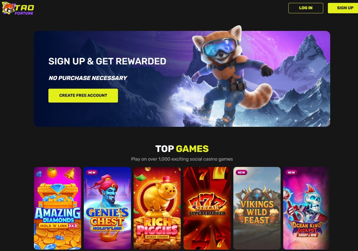 Tao Fortune homepage with a list of top games