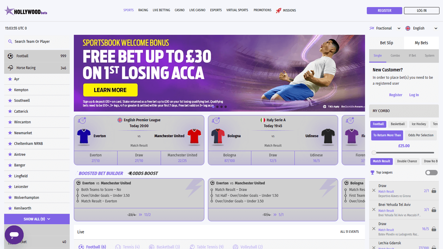 Hollywood Bets homepage website screenshot