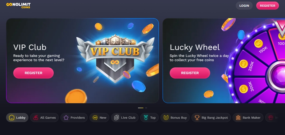Home page of NoLimitCoins casino in the US