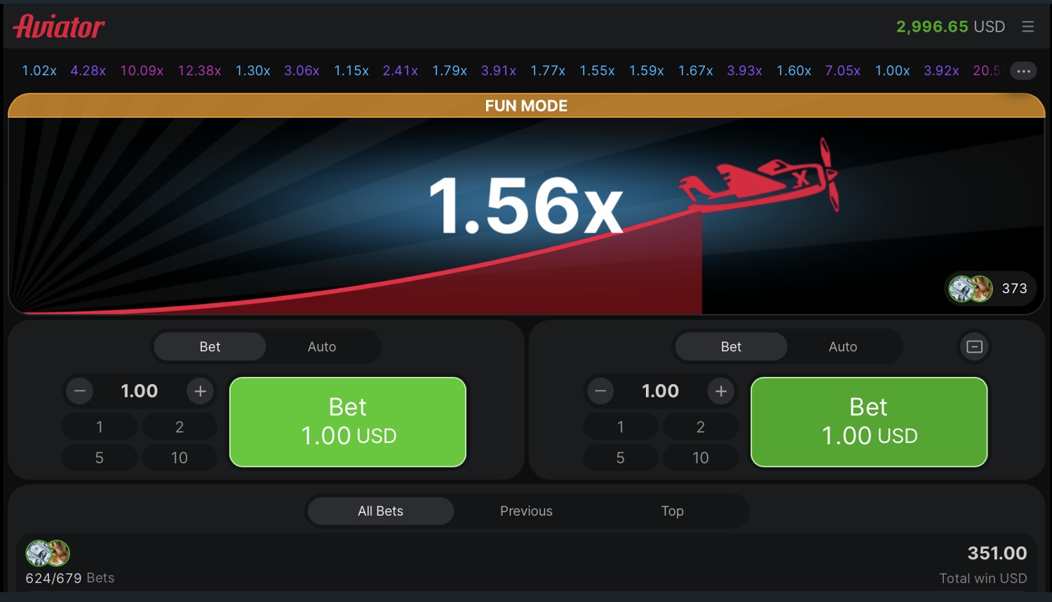 Interface du jeu Aviator montrant le multiplicateur