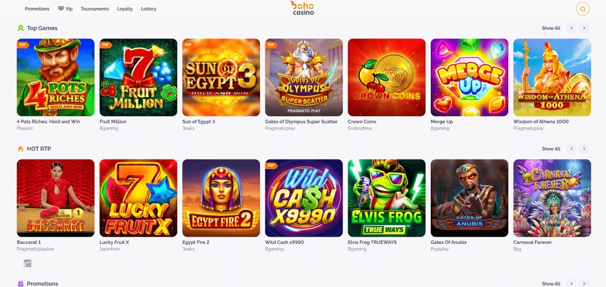 Boho Casino accepts Interac for deposits and withdrawals