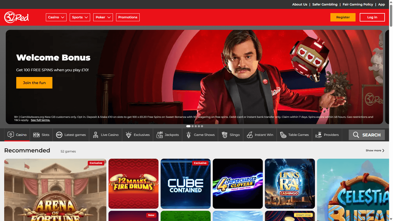 32Red homepage website screenshot