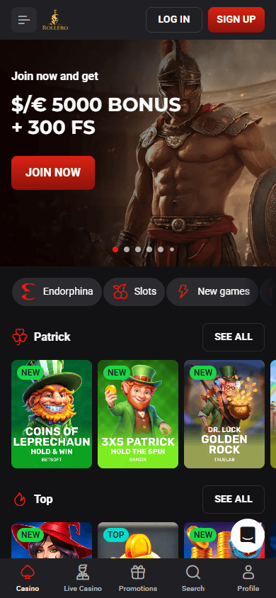 rollero_casino_homepage_mobile