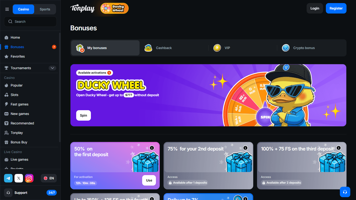 tonplay бонусы