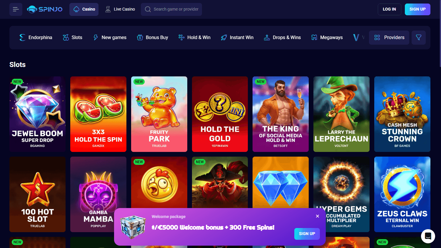 Spinjo Casino spillutvalg