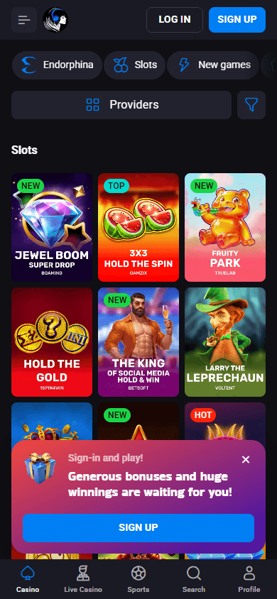 LuckyVibe Casino mobil spilloversikt