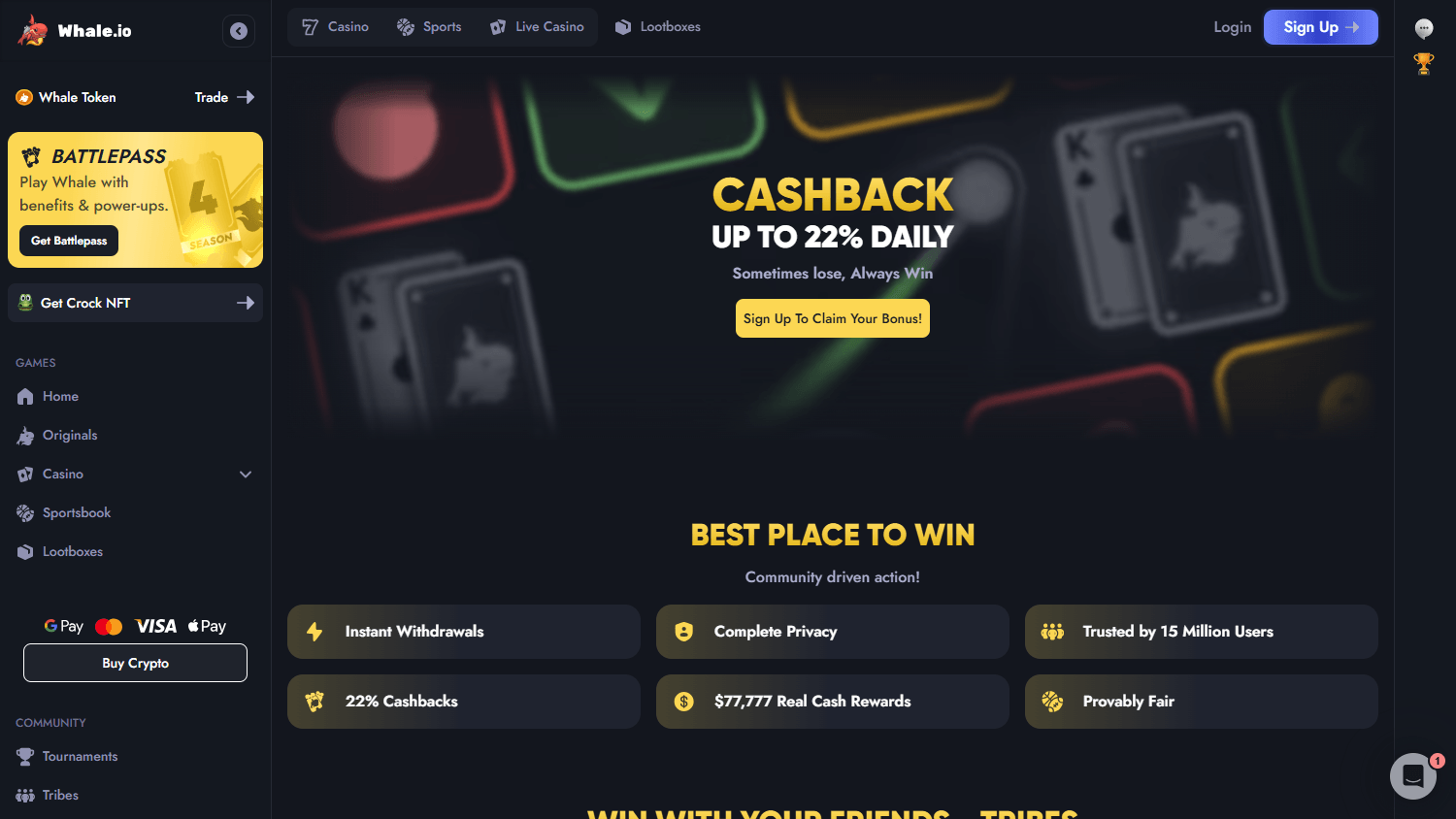 Whale.io_Casino_homepage_desktop