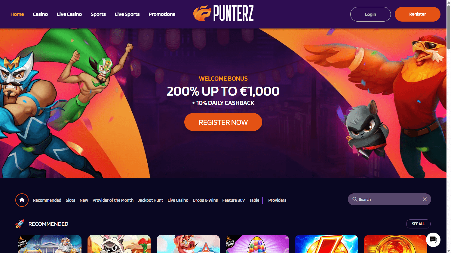 Punterz Casino hjemmeside