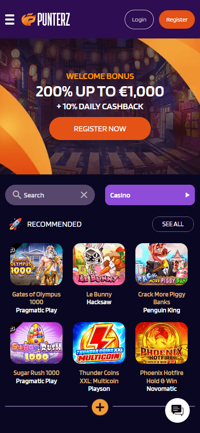 Punterz Casino mobil hjemmeside