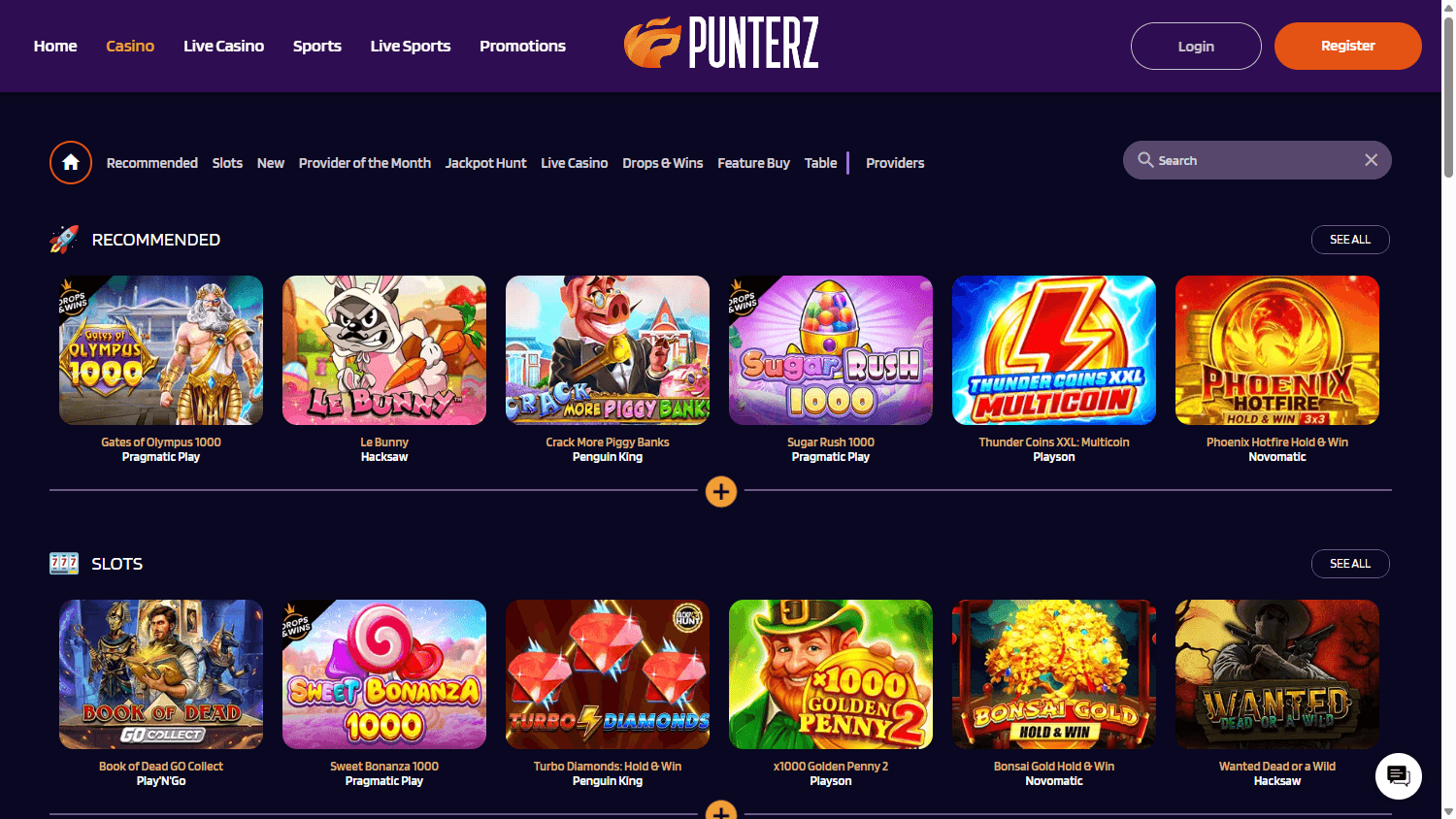 Punterz Casino spillutvalg