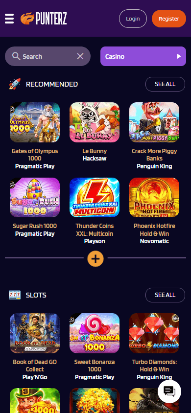 Punterz Casino mobil spilloversikt
