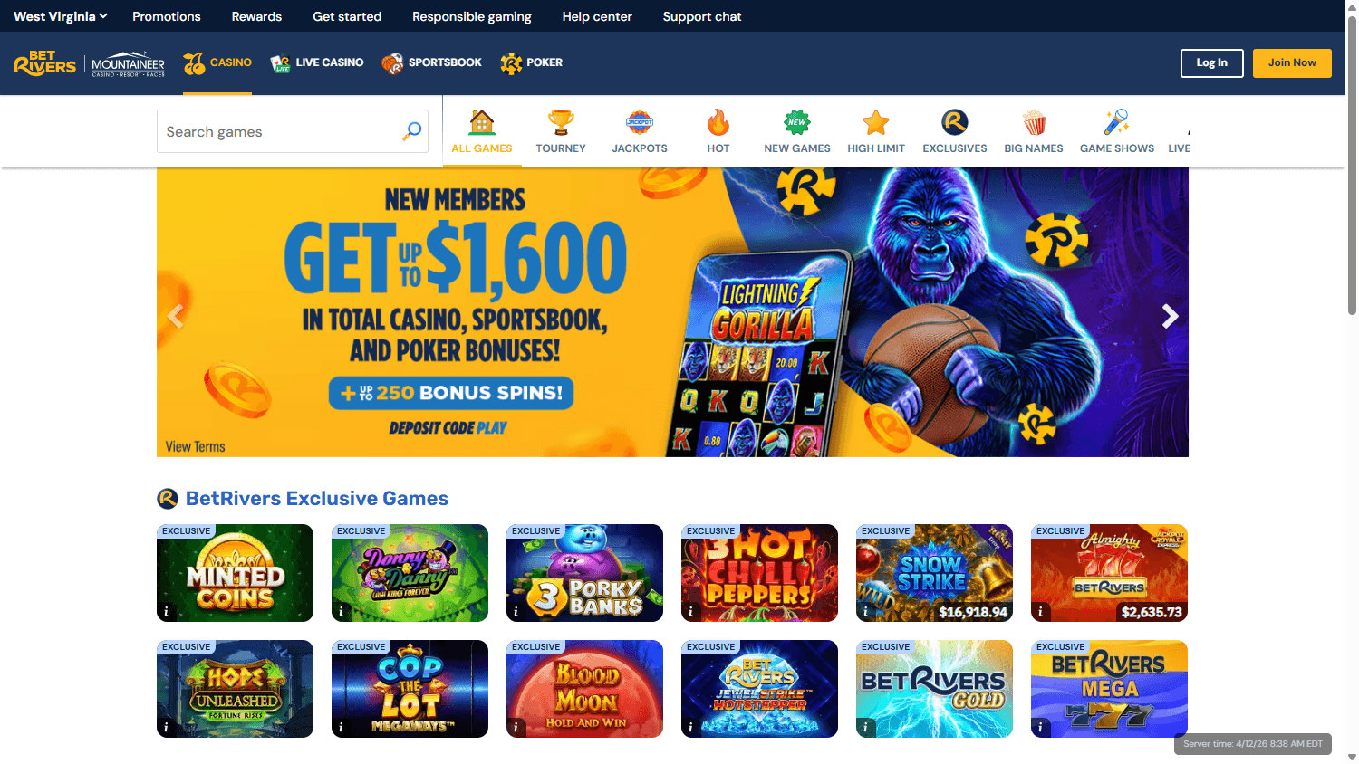 betrivers_casino_wv_homepage_desktop