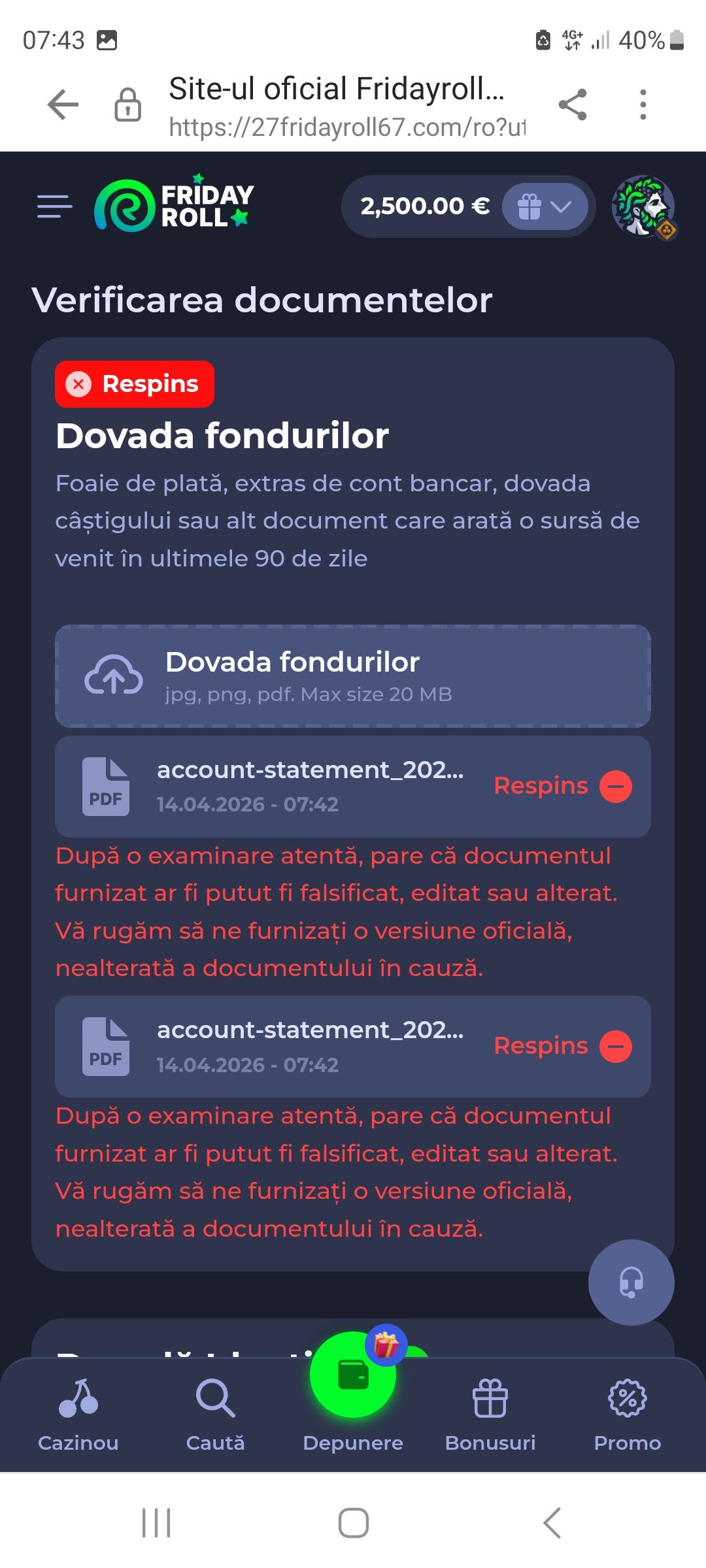 acumula melhor Fridayroll Casino bónus de depósito correspondente