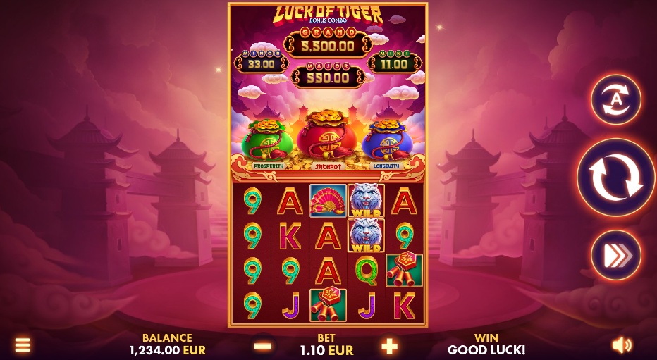 Use your no deposit bonus on NetGame Entertainment's Luck of Tiger: Bonus Combo slot at SpinBetter in Canada