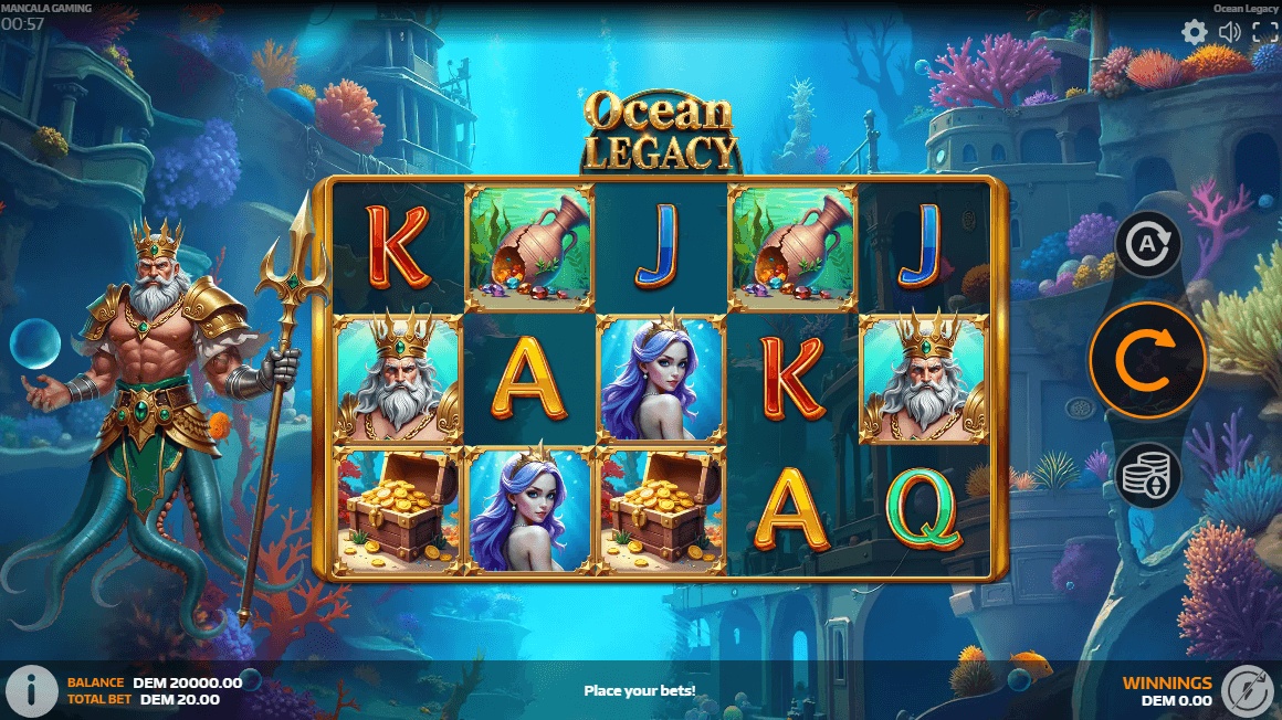 Use your no deposit bonus on Mancala Gaming's Ocean Legacy slot at 1xCasino in Canada