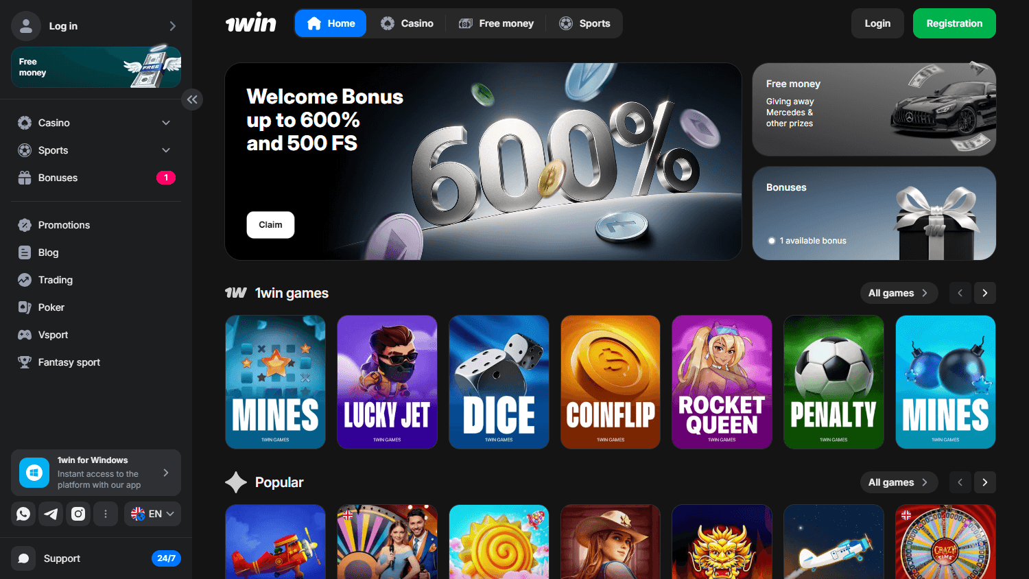 1win casino login