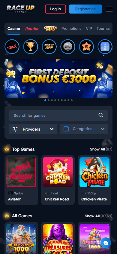 RaceUp_Casino_homepage_mobile