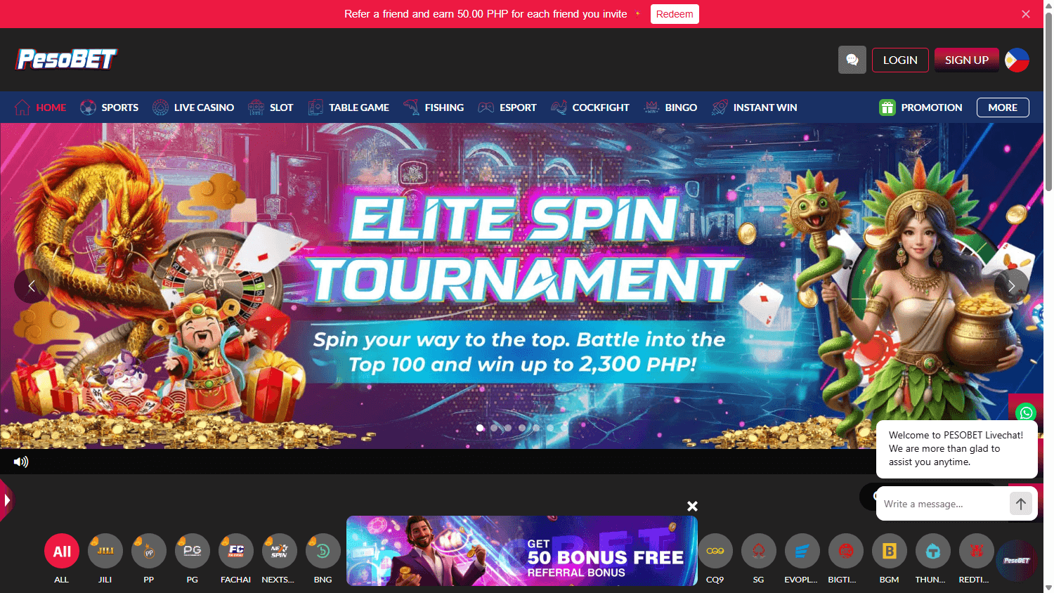 pesobet_casino_homepage_desktop