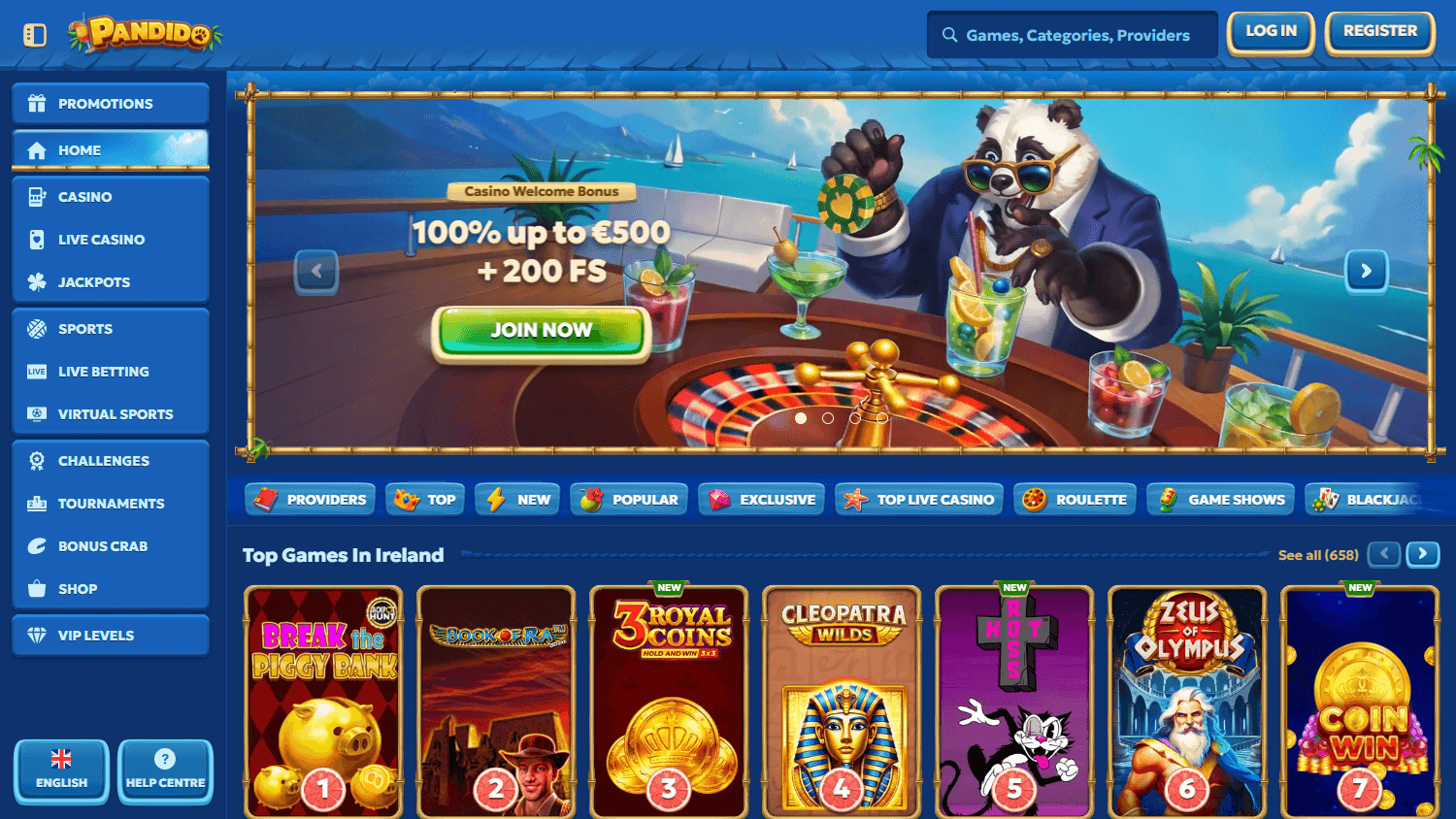 pandido_casino_homepage_desktop