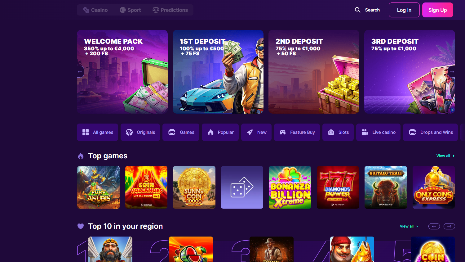 SlotRush_Casino_homepage_desktop