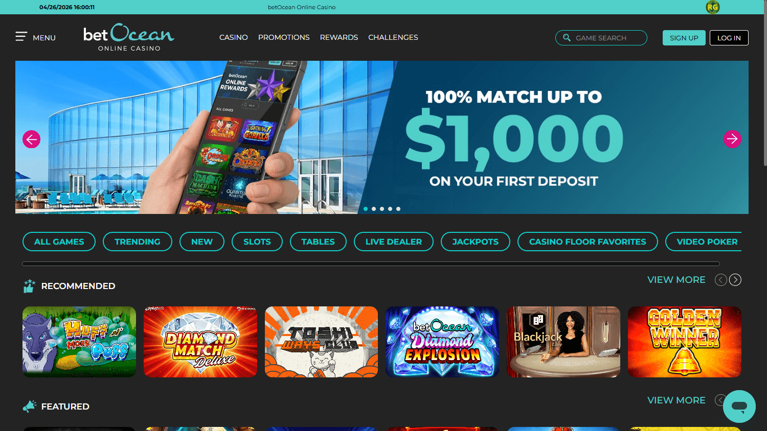 betOcean_Online_Casino_homepage_desktop