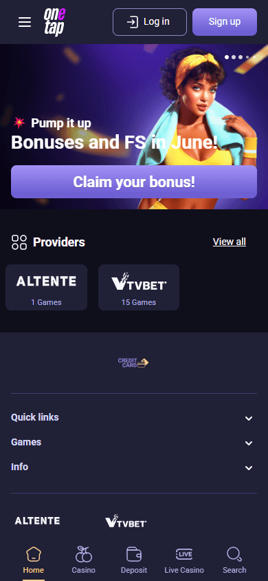 onetap_casino_homepage_mobile