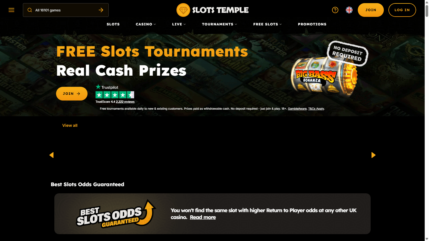 Slots Temple homepage website screenshot