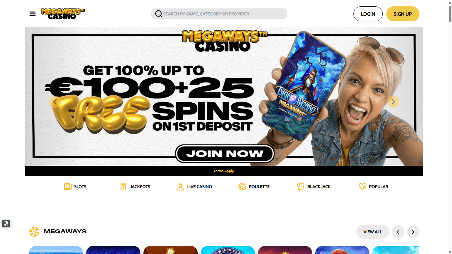 Megaways homepage website screenshot