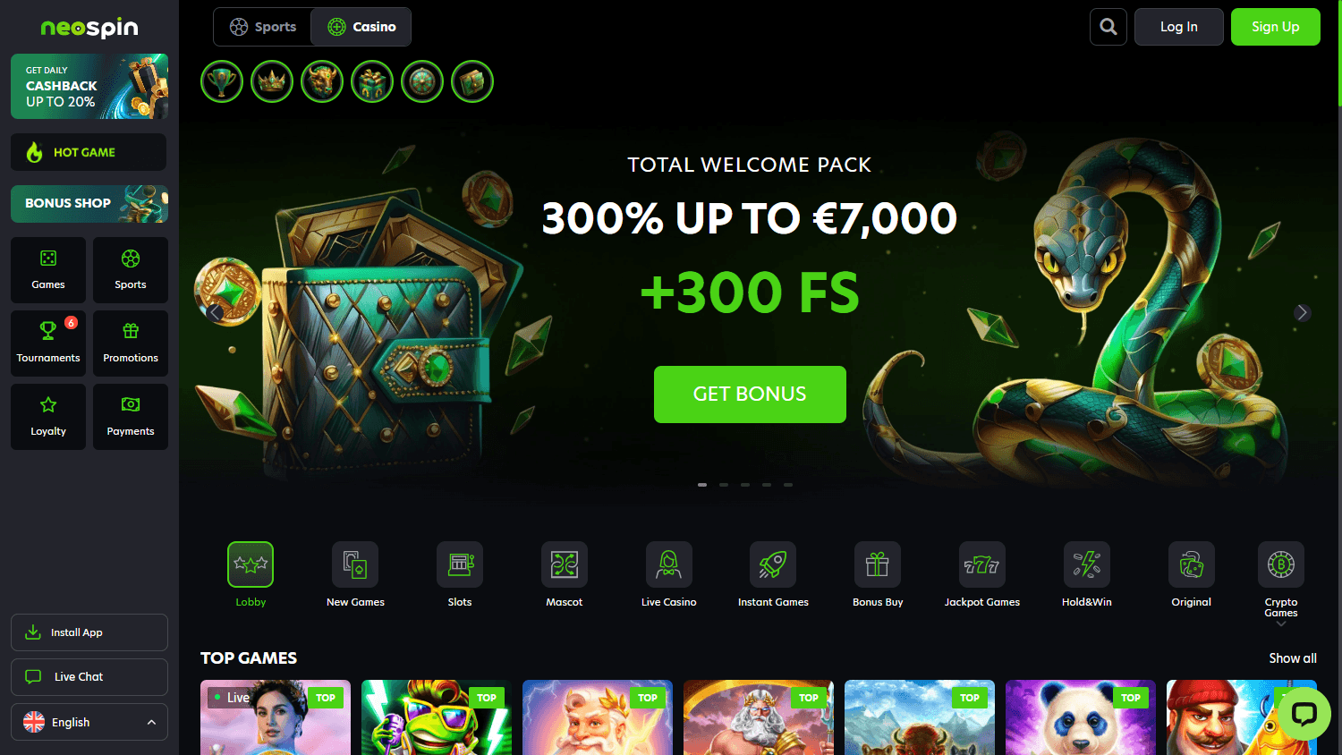 neospin_casino_homepage_desktop