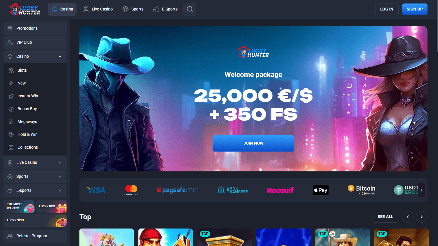 Lucky_Hunter_Casino_homepage_desktop