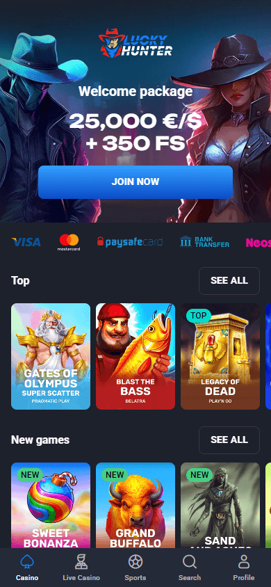 Lucky_Hunter_Casino_homepage_mobile