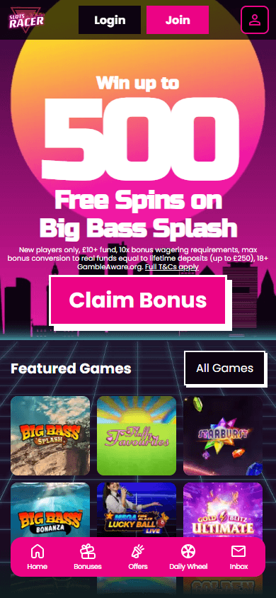 Slots_Racer_Casino_homepage_mobile