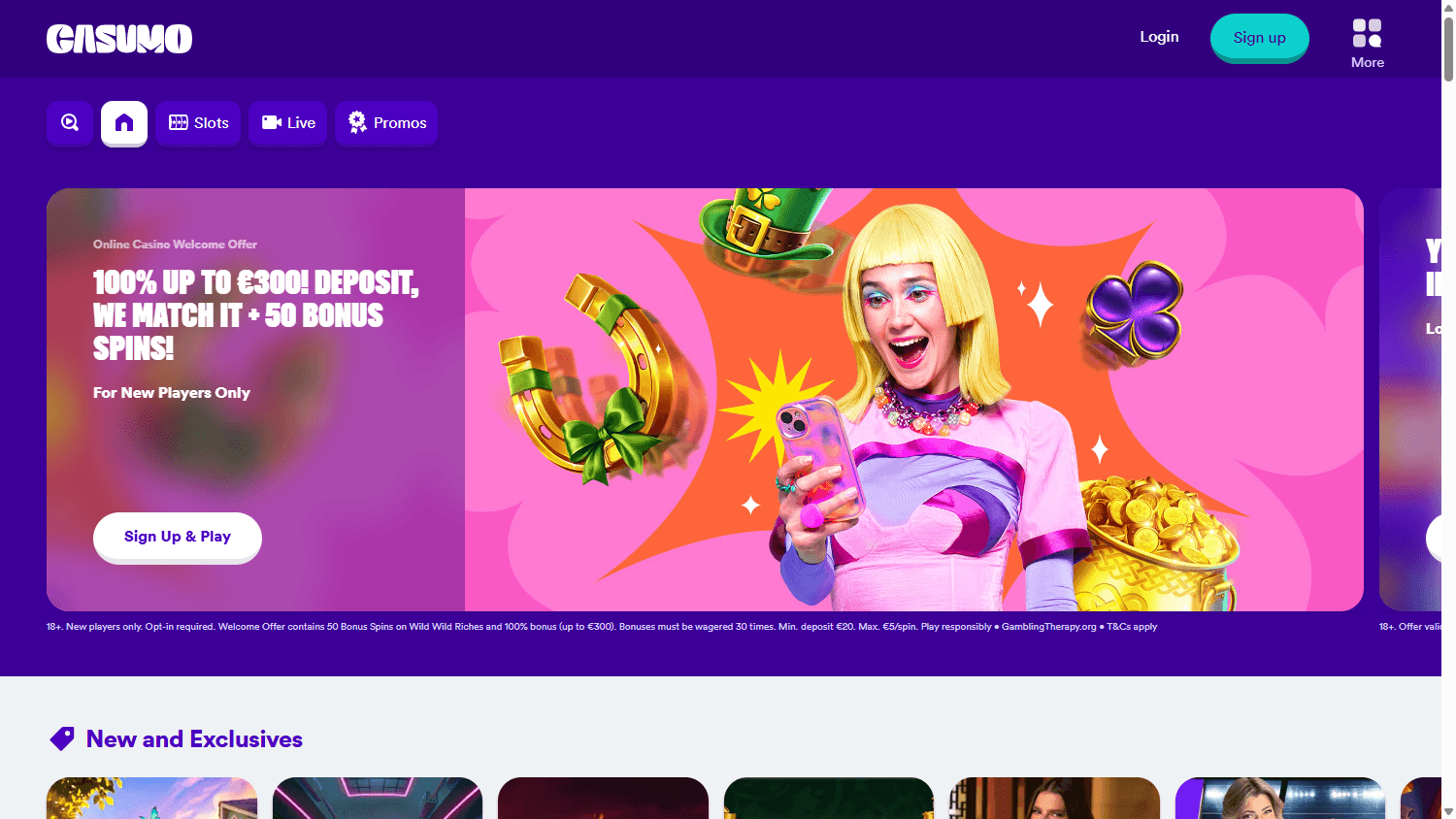 Casumo homepage website screenshot