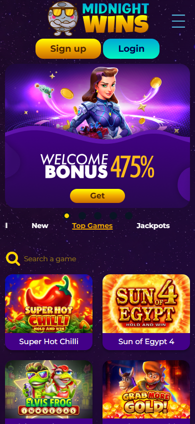 MidnightWins_Casino_homepage_mobile