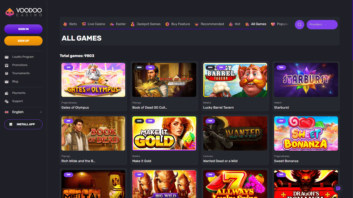 Voodoo Dreams Casino Spielangebot Analyse