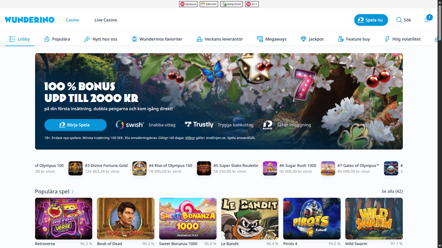 wunderino_casino_se_homepage_desktop