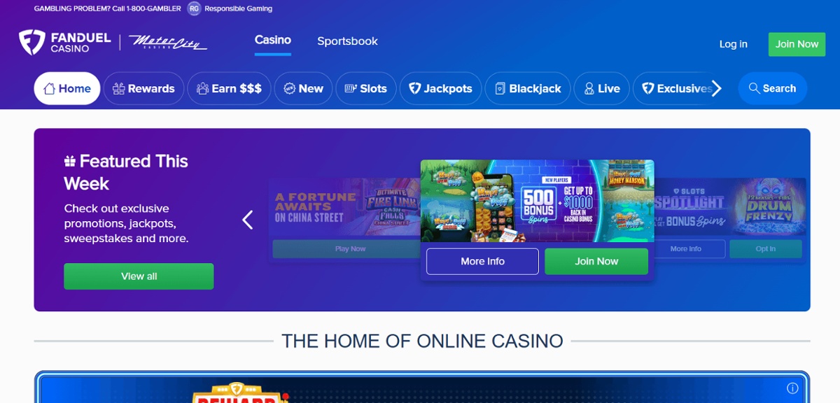 FanDuel online casino Michigan homepage