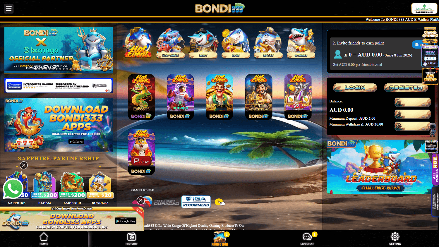 bondi333_casino_homepage_desktop