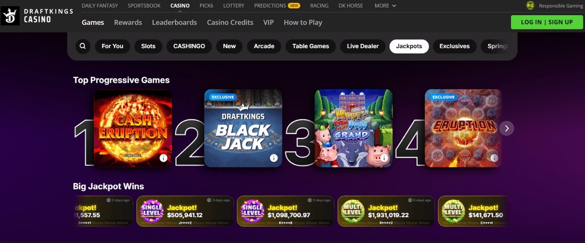 DraftKings real money progressive jackpots